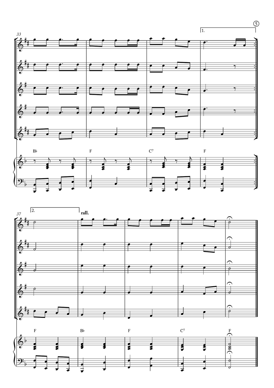 Jingle Bells Saxophone Quintet scores gallery preview page 5