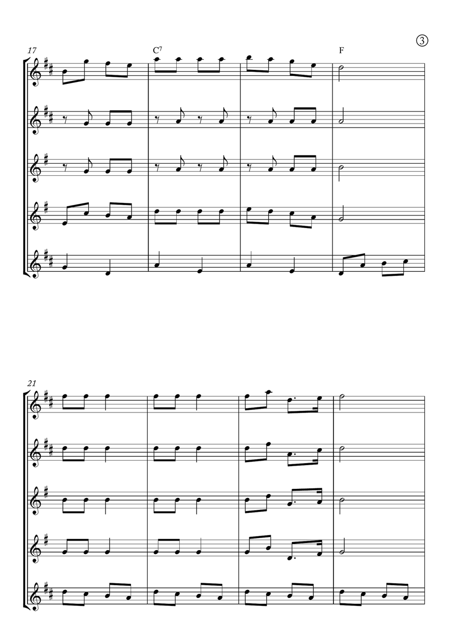 Jingle Bells Saxophone Quintet scores gallery preview page 3