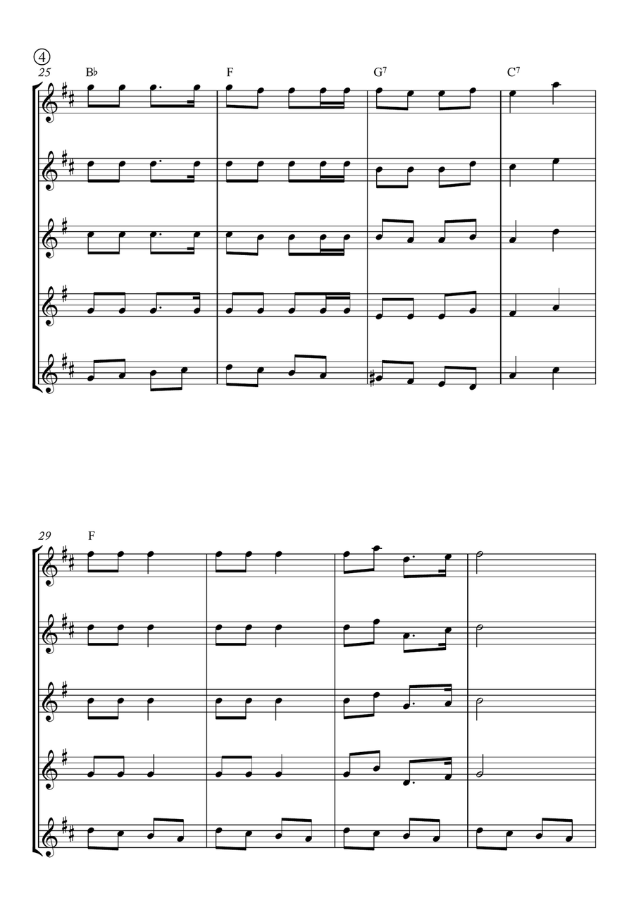 Jingle Bells Saxophone Quintet scores gallery preview page 4