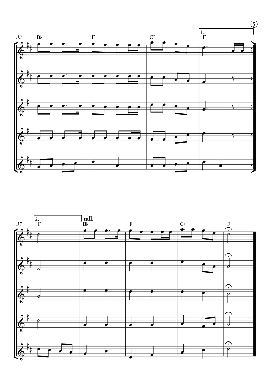 Jingle Bells Saxophone Quintet scores gallery preview page 5