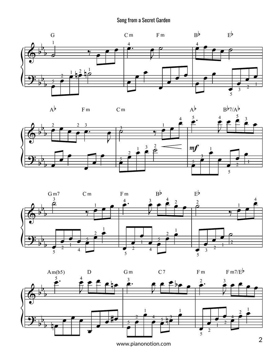 Song From A Secret Garden (Korean Version) Easy Piano scores gallery preview page 2