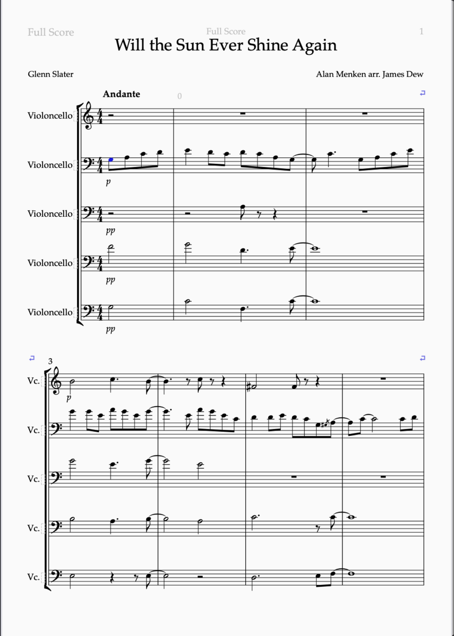 Will The Sun Ever Shine Again Cello scores gallery preview page 1