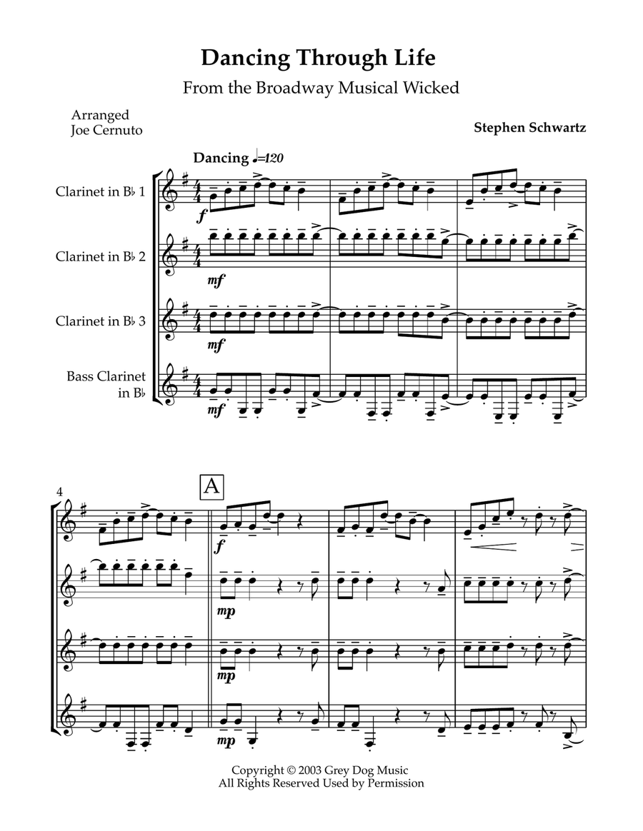 Dancing Through Life Dancing Through Life Clarinet Quartet scores gallery preview page 1