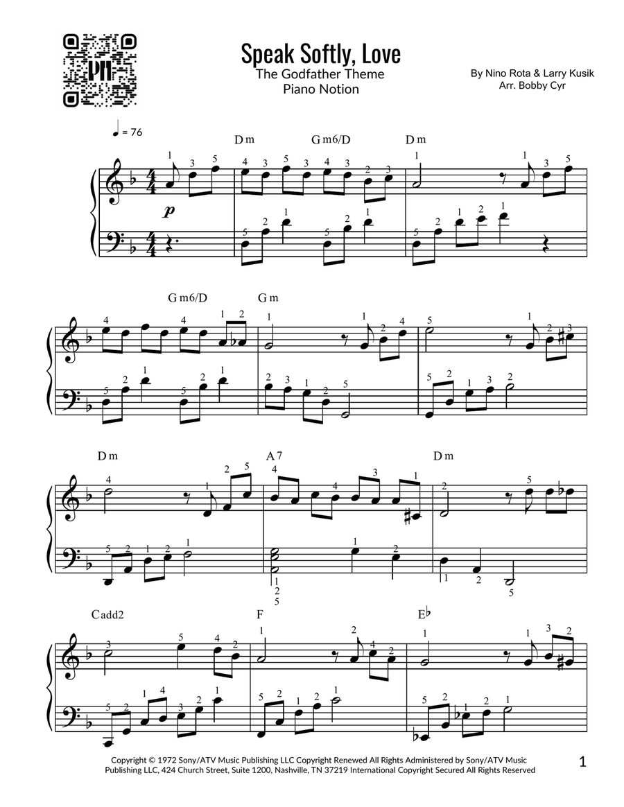 The Godfather (Love Theme) Easy Piano scores gallery preview page 1