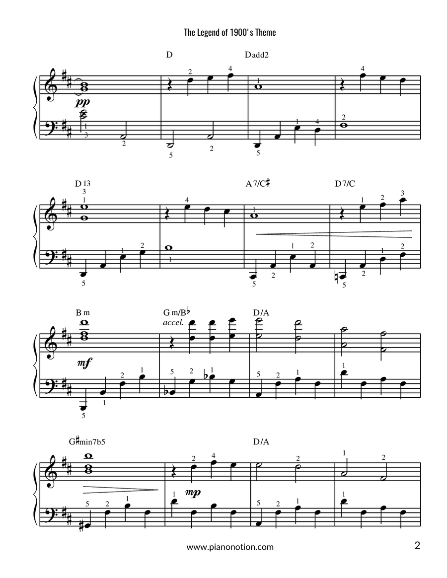 1900's Theme 1900's Theme Easy Piano scores gallery preview page 2