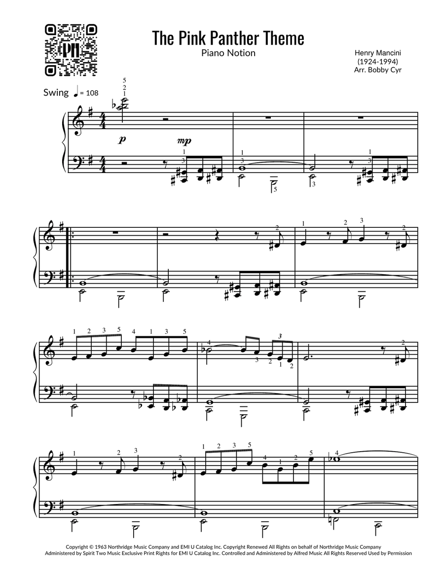 The Pink Panther The Pink Panther Easy Piano scores gallery preview page 1