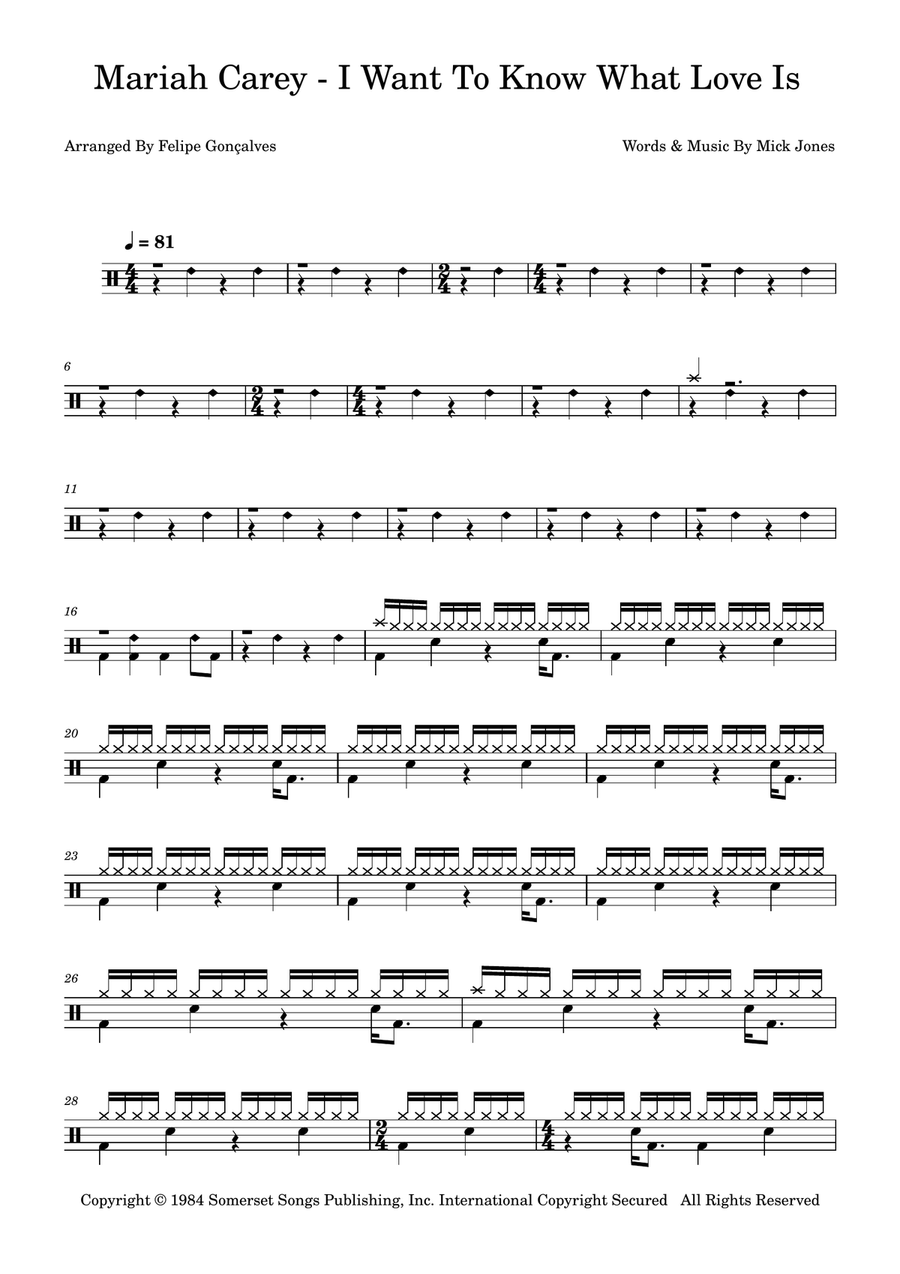 I Want To Know What Love Is Drum Set scores gallery preview page 1