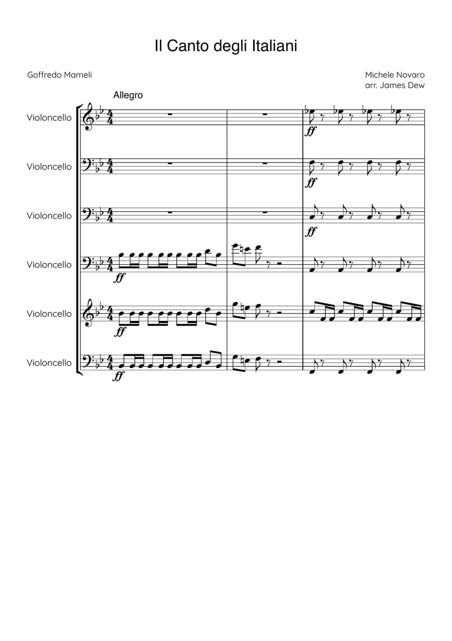 Il Canto degli Italiani Il Canto degli Italiani Cello scores gallery preview page 1