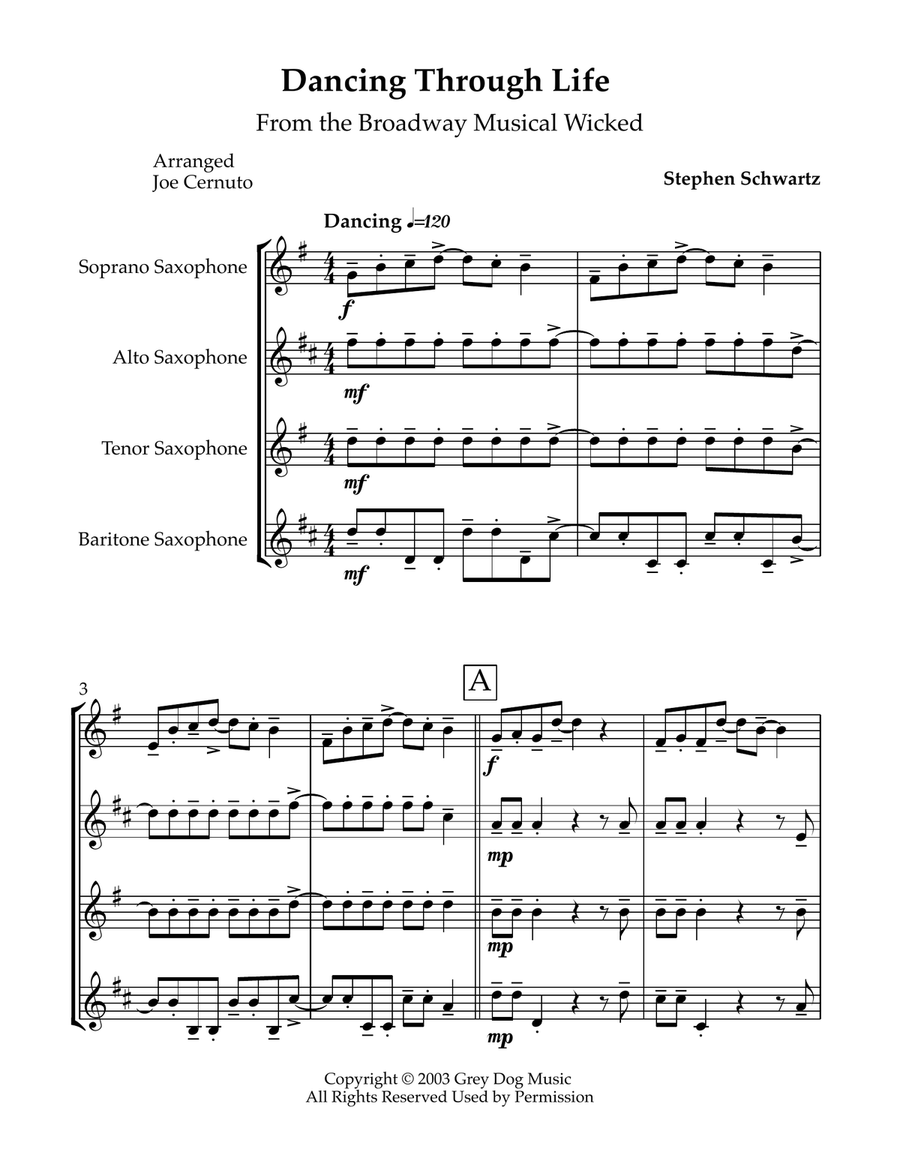 Dancing Through Life Dancing Through Life Saxophone Quartet scores gallery preview page 1