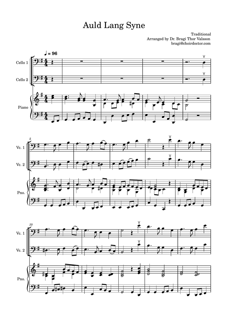 Auld Lang Syne - two Cellos with Piano accompaniment String Duet scores gallery preview page 2