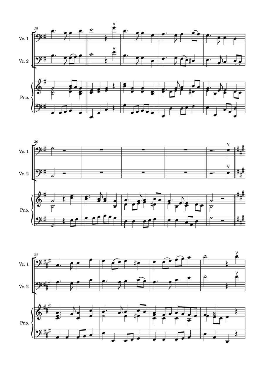 Auld Lang Syne - two Cellos with Piano accompaniment String Duet scores gallery preview page 3