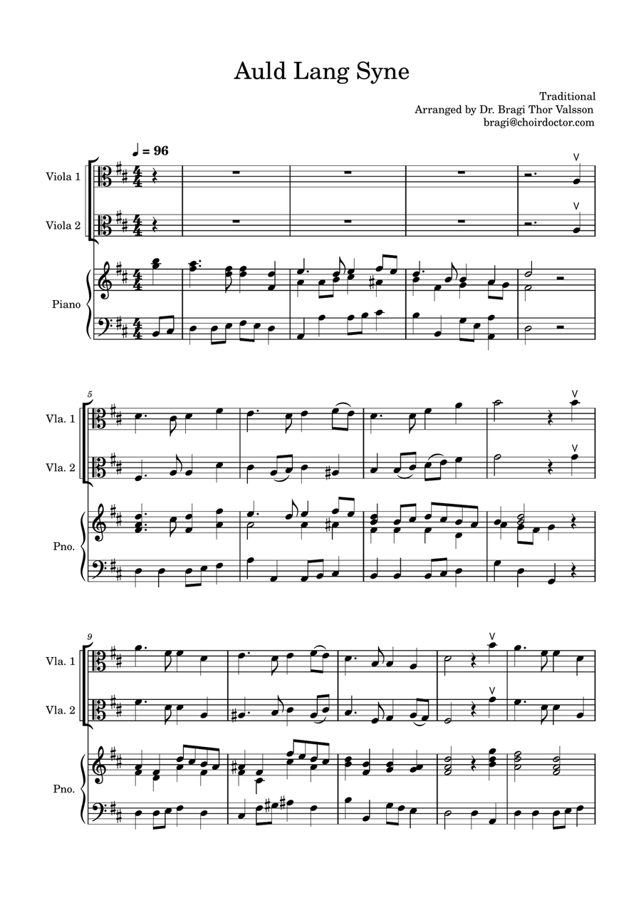Auld Lang Syne - two Violas with Piano accompaniment String Duet scores gallery preview page 2