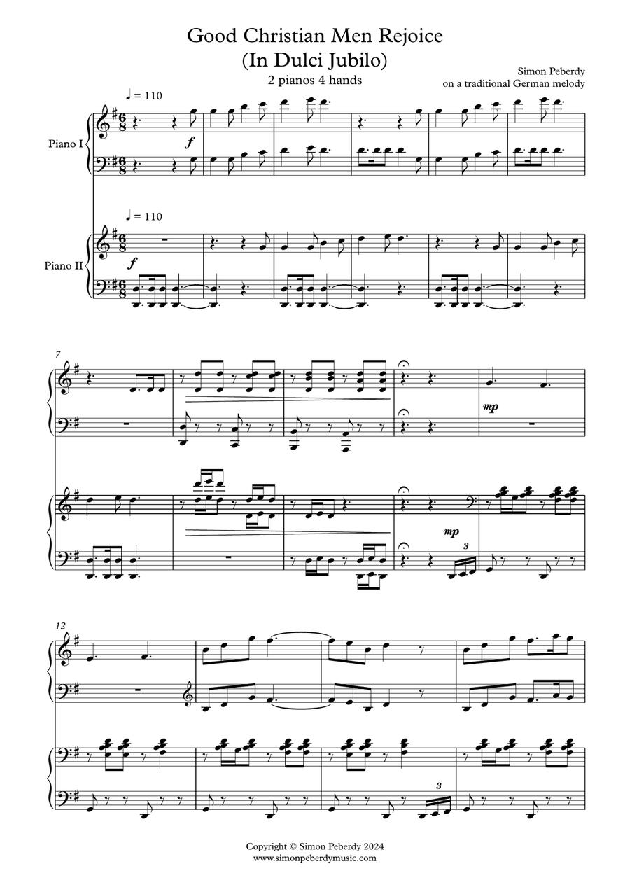 Good Christian Men Rejoice / In Dulci Jubilo Variations for 2 pianos Piano Duet scores gallery preview page 2