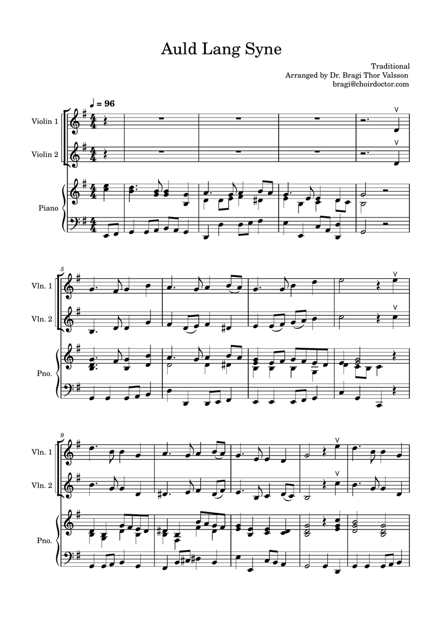 Auld Lang Syne - two Violins with Piano accompaniment String Duet scores gallery preview page 2