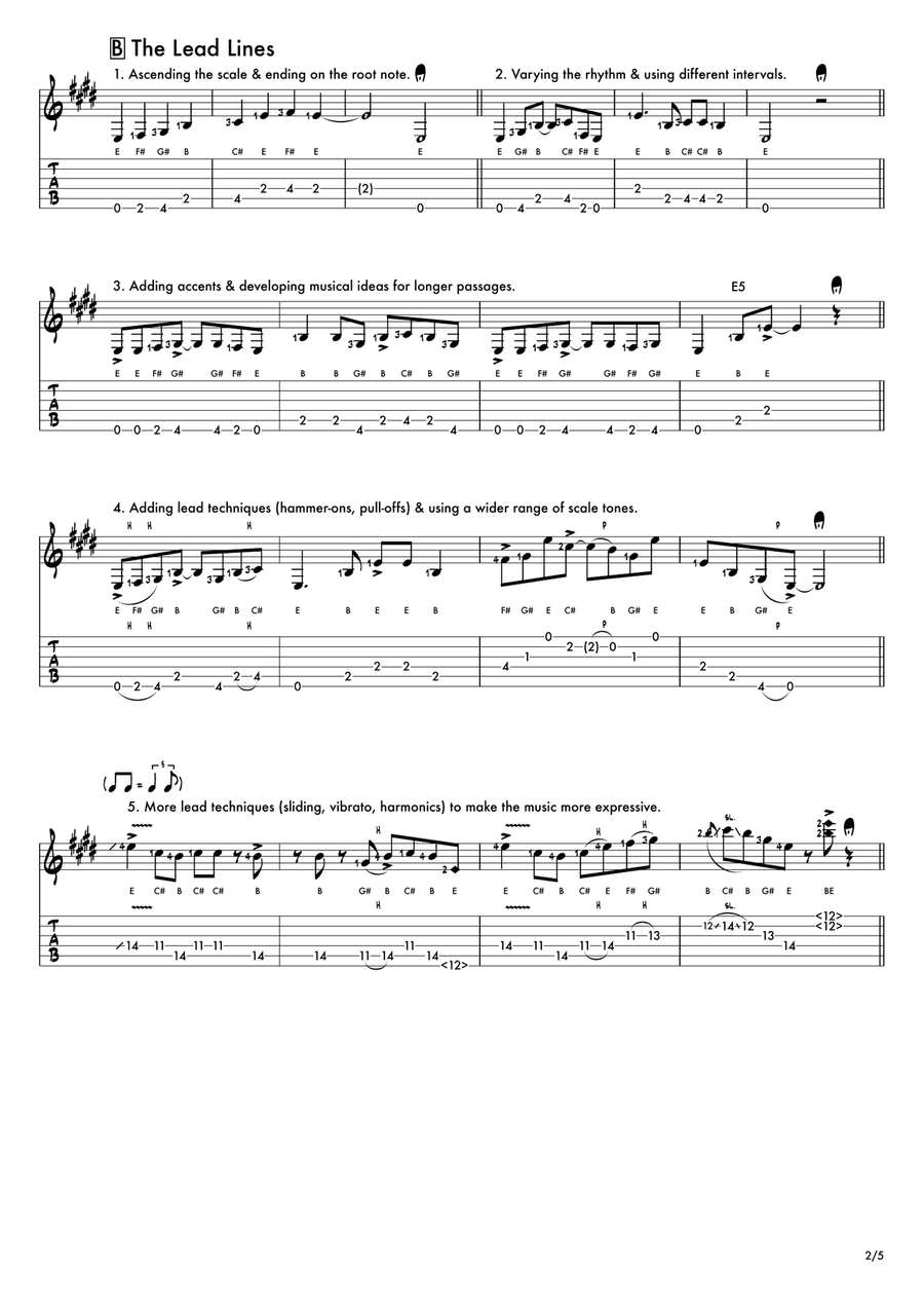 Ten Lead Lines: The E Major Pentatonic Scale Acoustic Guitar scores gallery preview page 3
