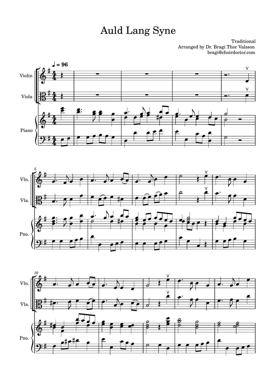 Auld Lang Syne - Violin and Viola with Piano accompaniment String Duet scores gallery preview page 2