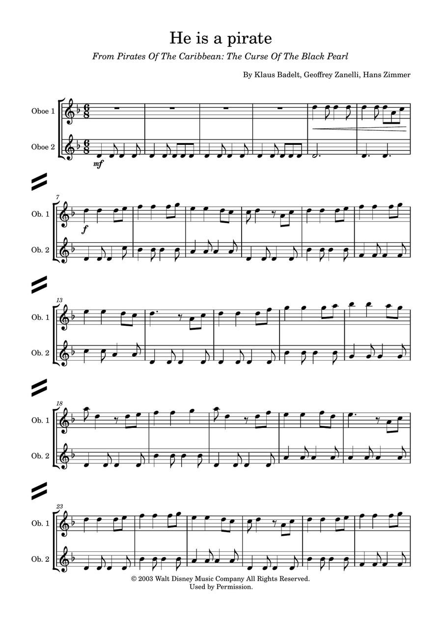 He's A Pirate Woodwind Duet scores gallery preview page 1