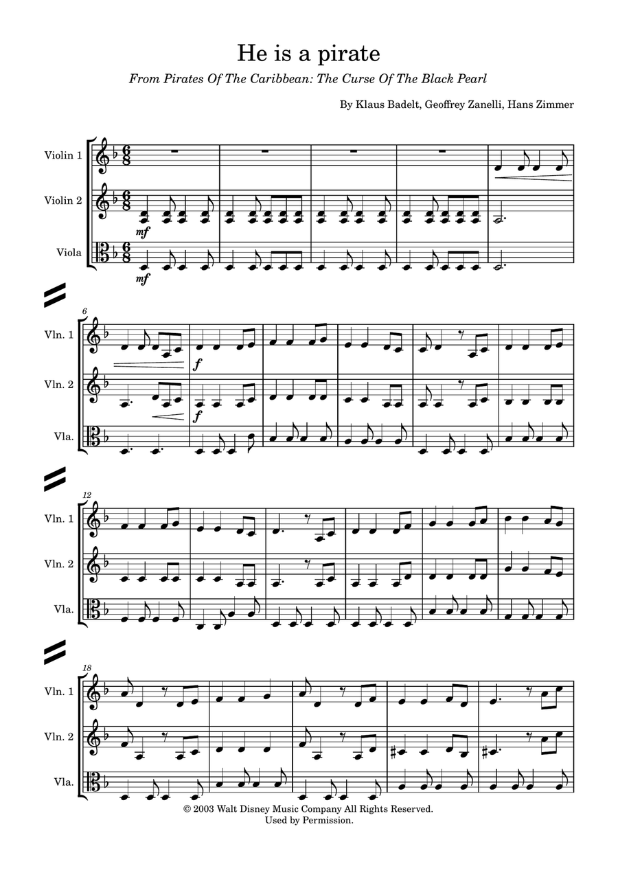 He's A Pirate String Trio scores gallery preview page 1