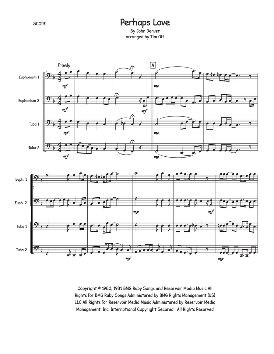 Perhaps Love Perhaps Love Brass Quartet scores gallery preview page 1