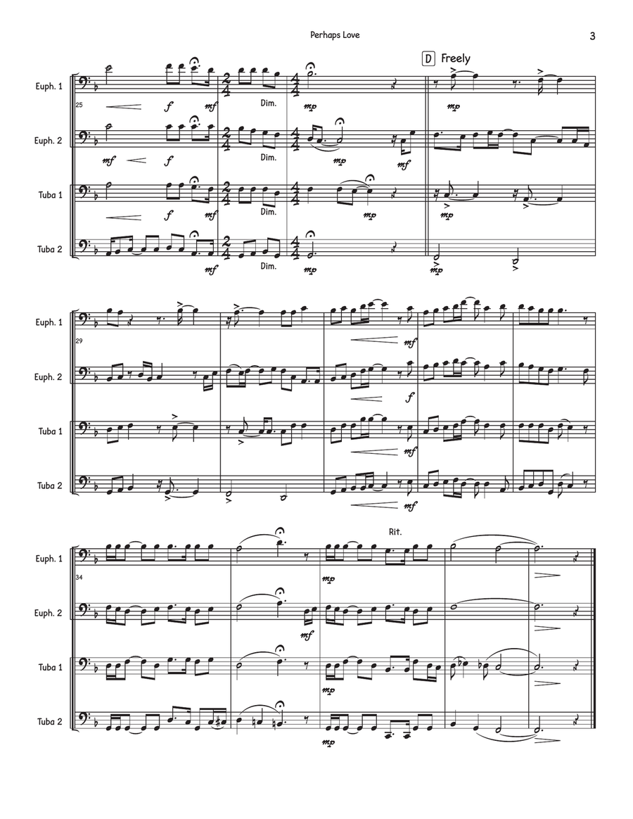 Perhaps Love Perhaps Love Brass Quartet scores gallery preview page 3