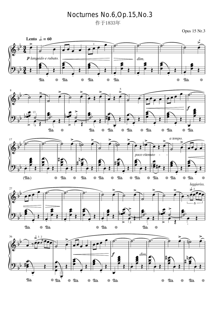Nocturnes No.6,Op.15,No.3 - Fryderyk Franciszek Chopin Piano Solo scores gallery preview page 1