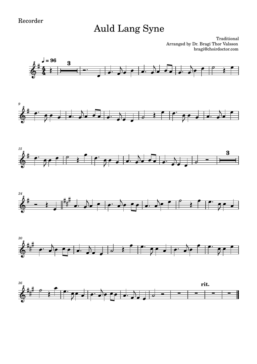 Auld Lang Syne - Recorder with Piano accompaniment Recorder scores gallery preview page 4