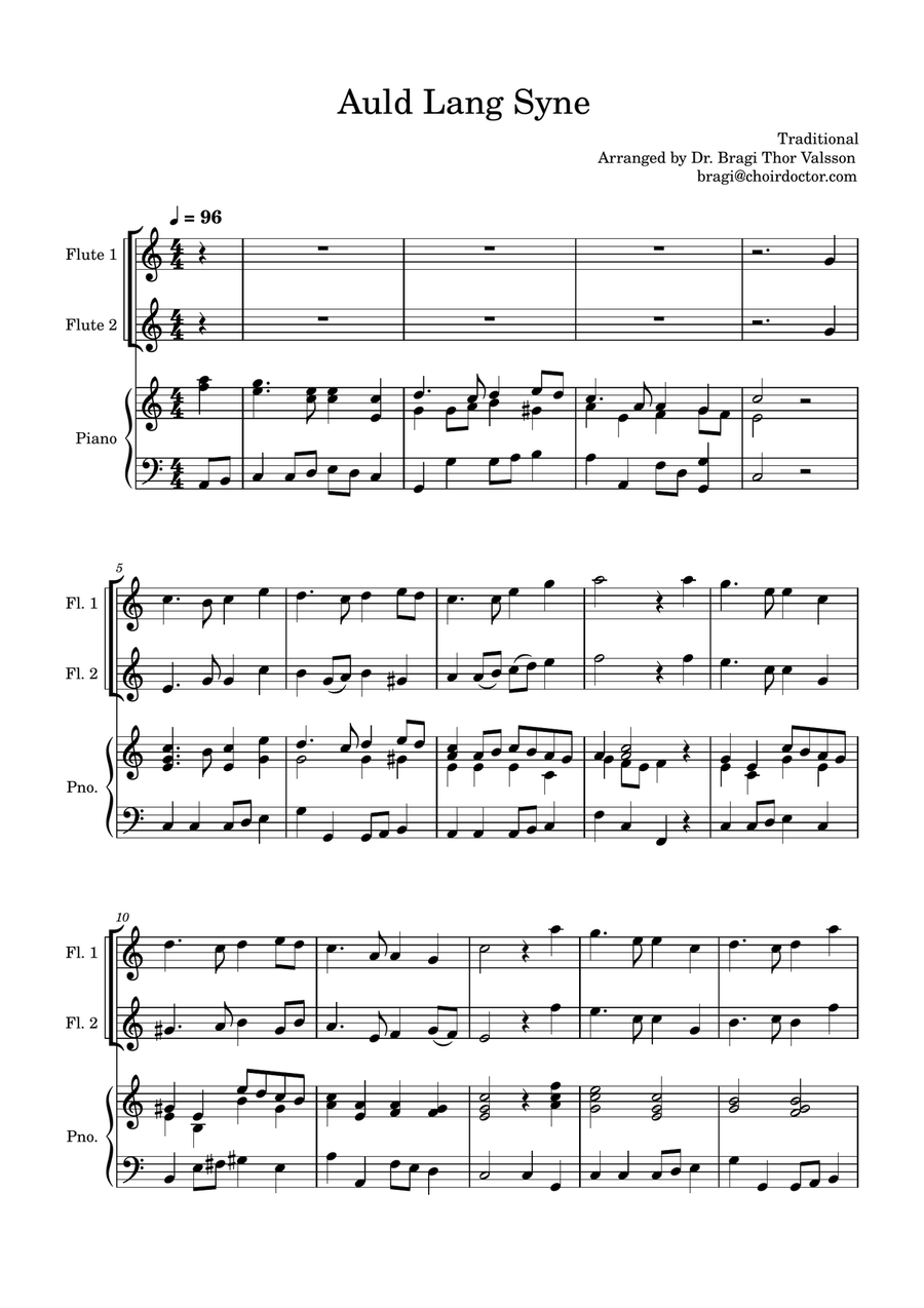 Auld Lang Syne - two Flutes with Piano accompaniment Flute Duet scores gallery preview page 2
