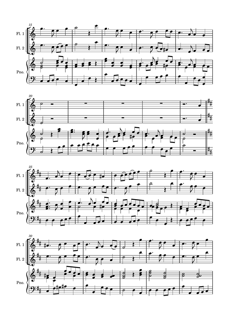 Auld Lang Syne - two Flutes with Piano accompaniment Flute Duet scores gallery preview page 3