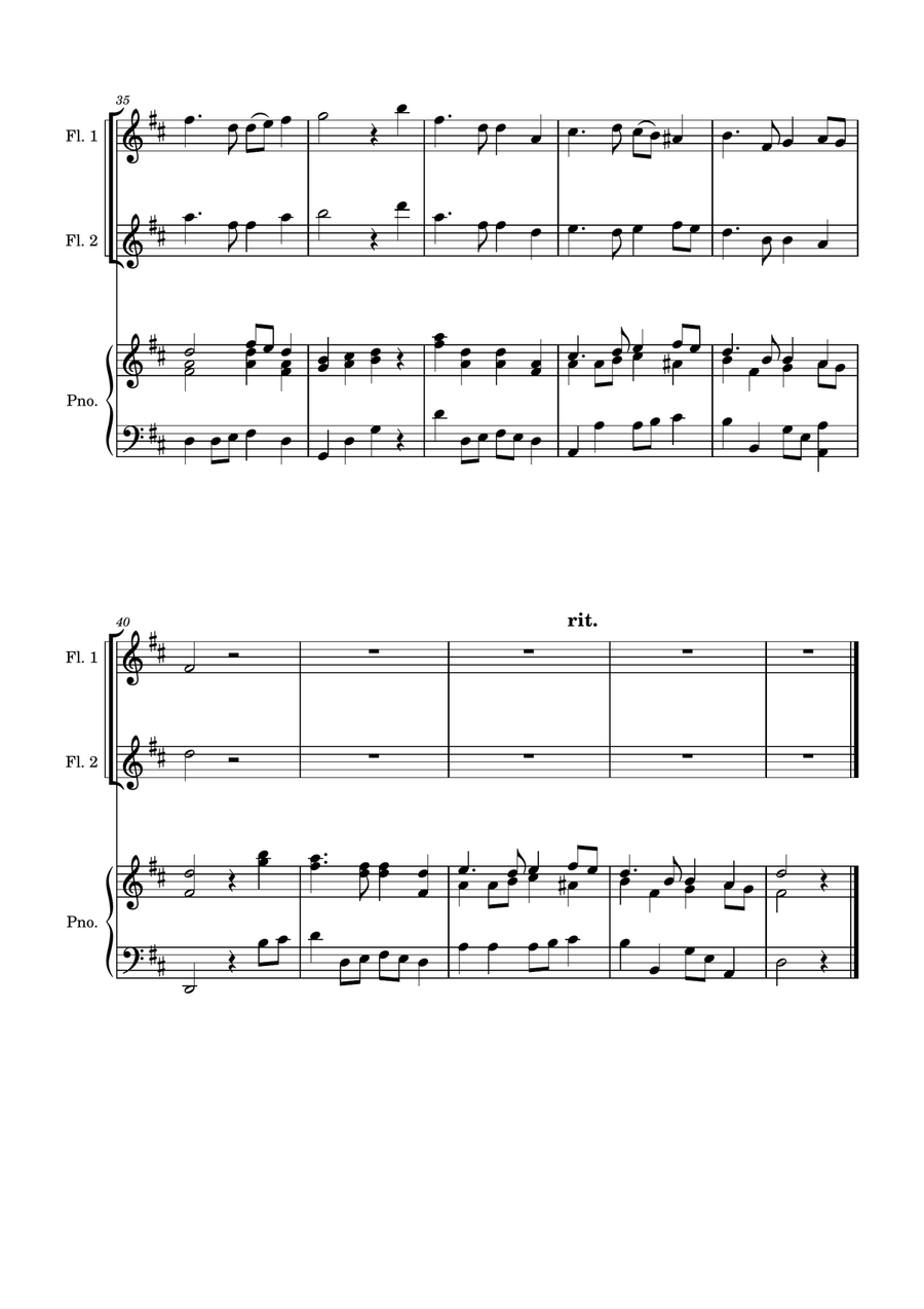 Auld Lang Syne - two Flutes with Piano accompaniment Flute Duet scores gallery preview page 4