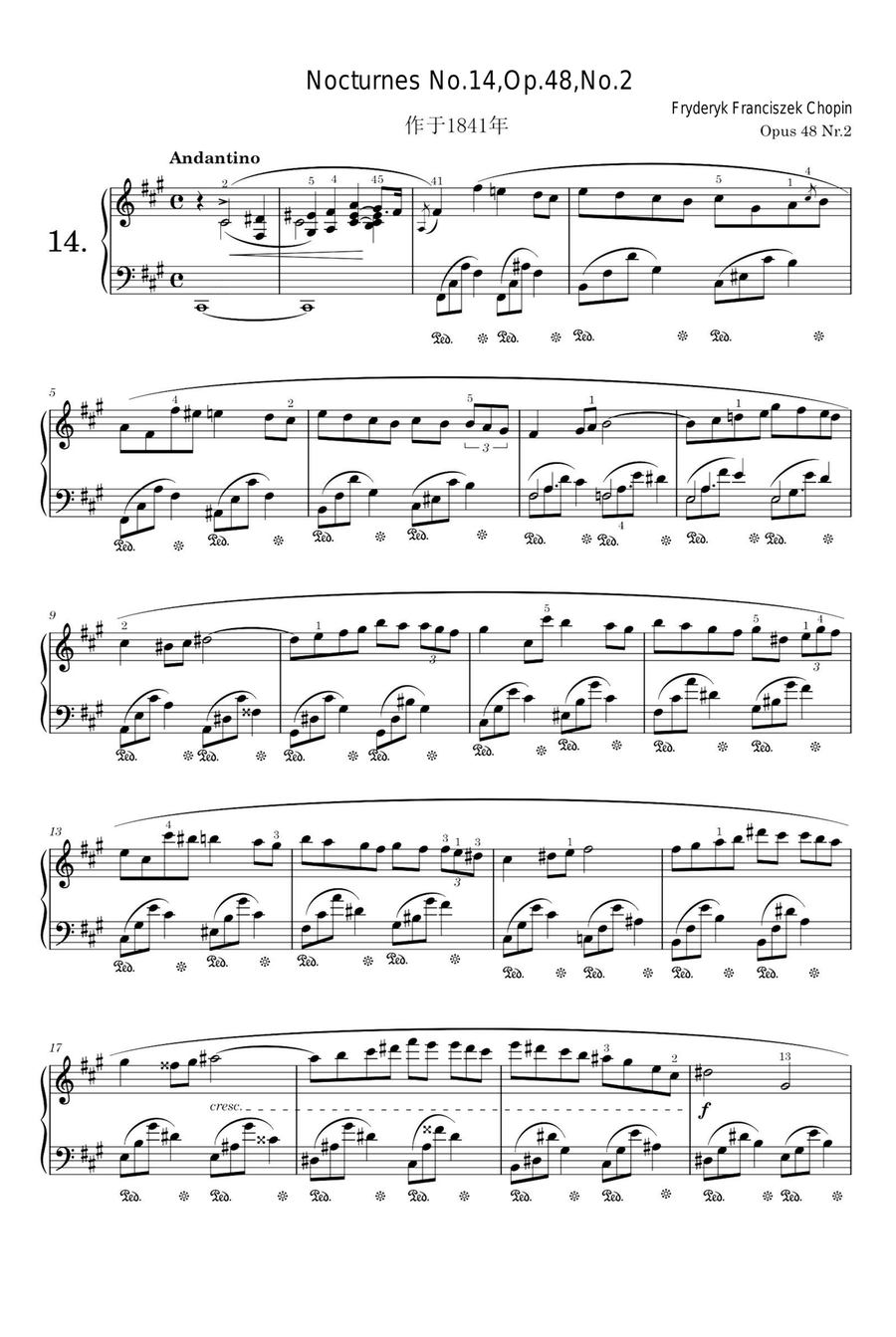 Nocturnes No.14,Op.48,No.2 - Fryderyk Franciszek Chopin Piano Solo scores gallery preview page 1