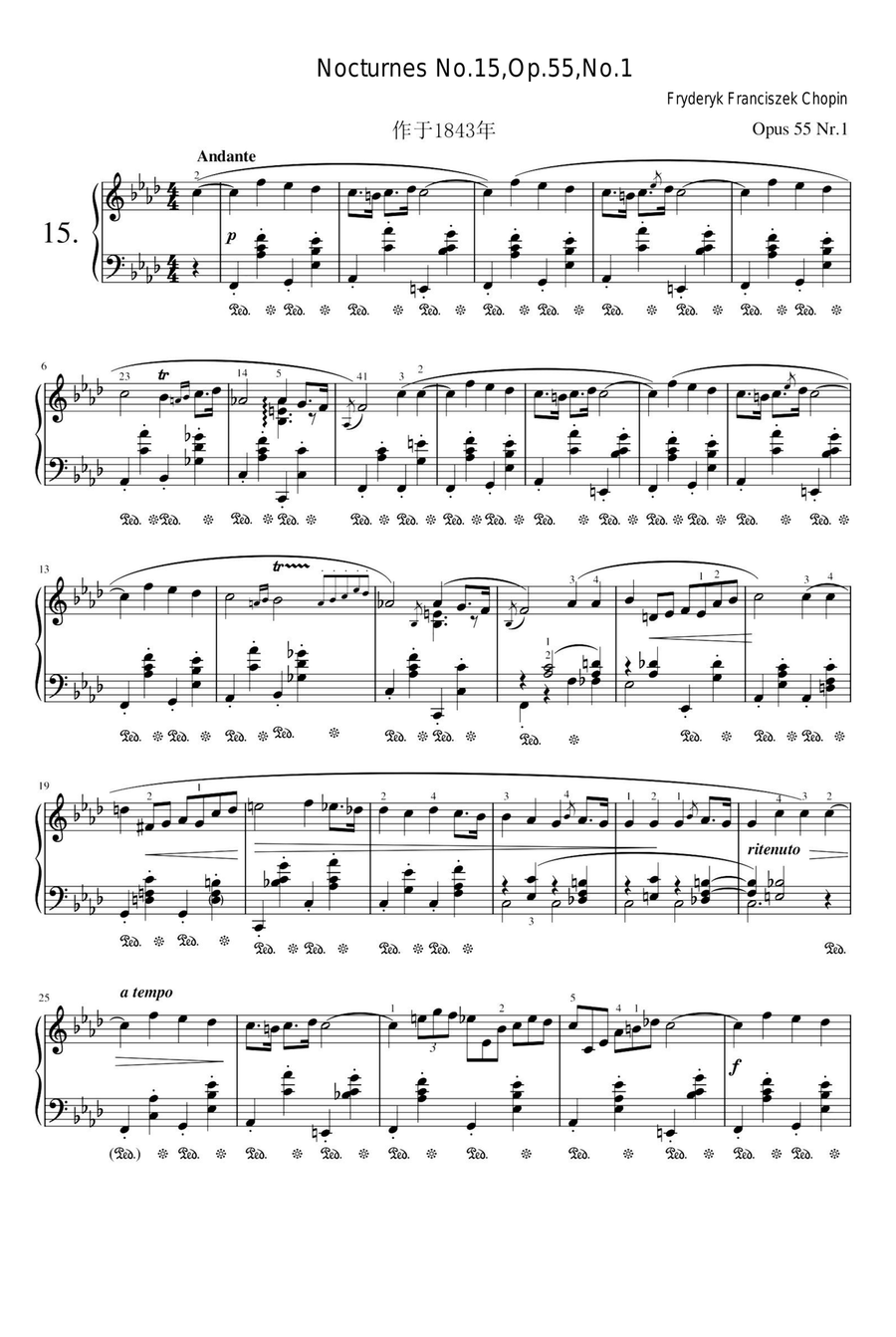 Nocturnes No.15,Op.55,No.1 - Fryderyk Franciszek Chopin Piano Solo scores gallery preview page 1