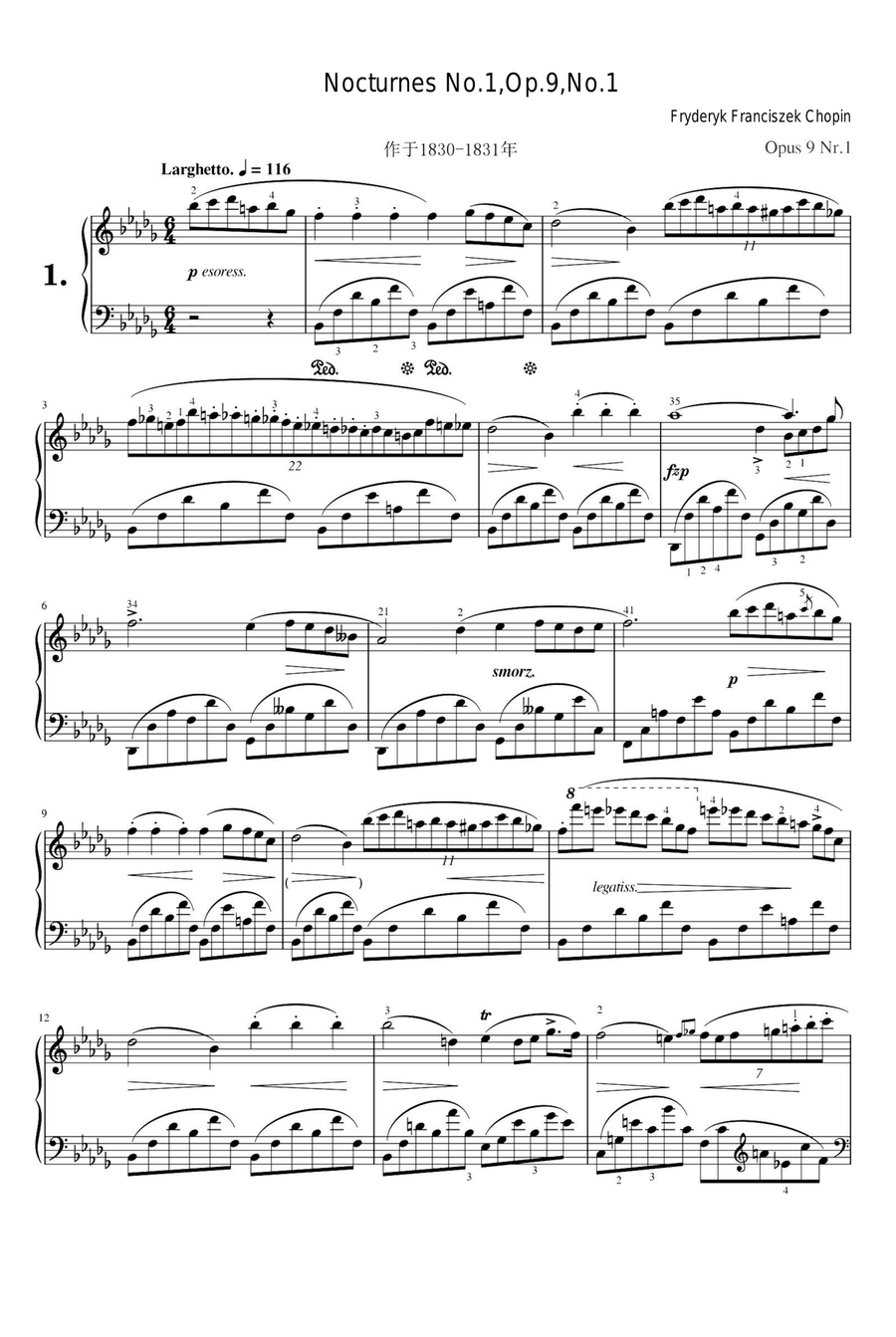 Nocturnes No.1,Op.9,No.1 - Fryderyk Franciszek Chopin Piano Solo scores gallery preview page 1