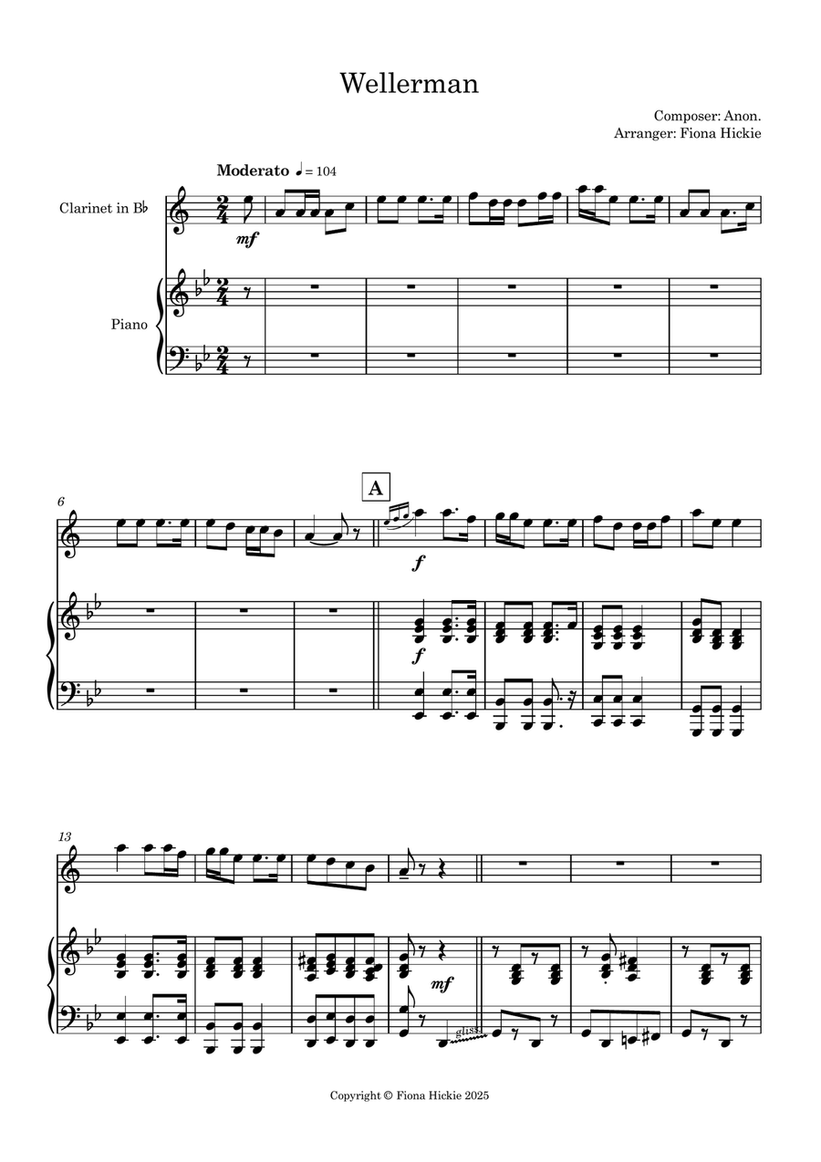 Wellerman Wellerman B-Flat Clarinet scores gallery preview page 2