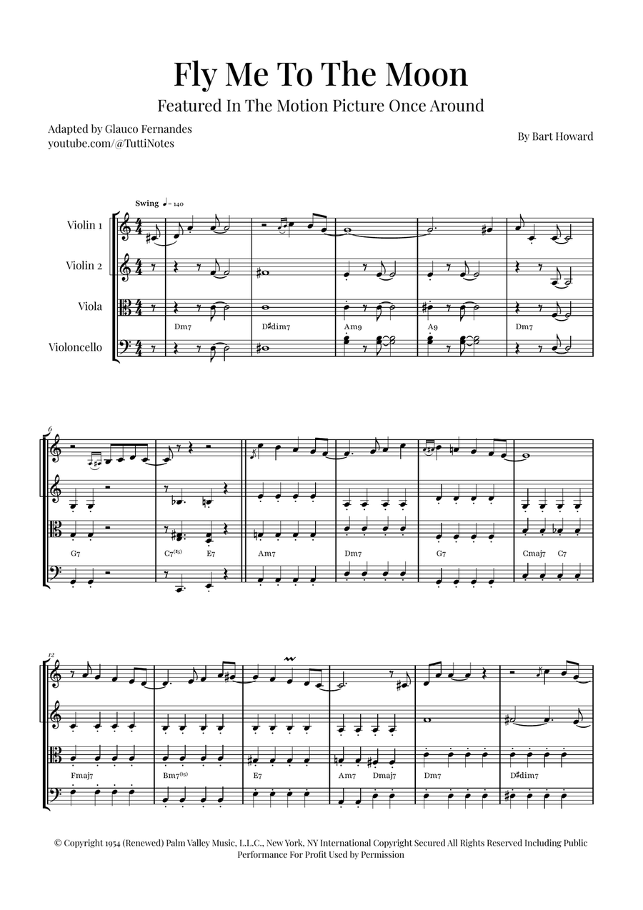 Fly Me To The Moon (In Other Words) String Quartet scores gallery preview page 1
