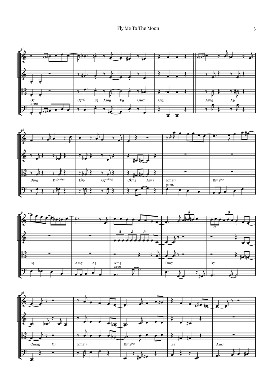 Fly Me To The Moon (In Other Words) String Quartet scores gallery preview page 3