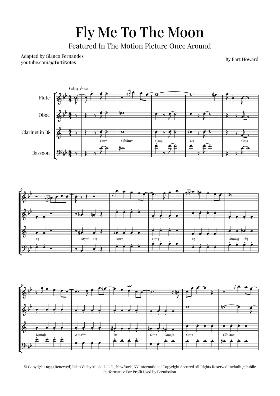 Fly Me To The Moon (In Other Words) Woodwind Quartet scores gallery preview page 1