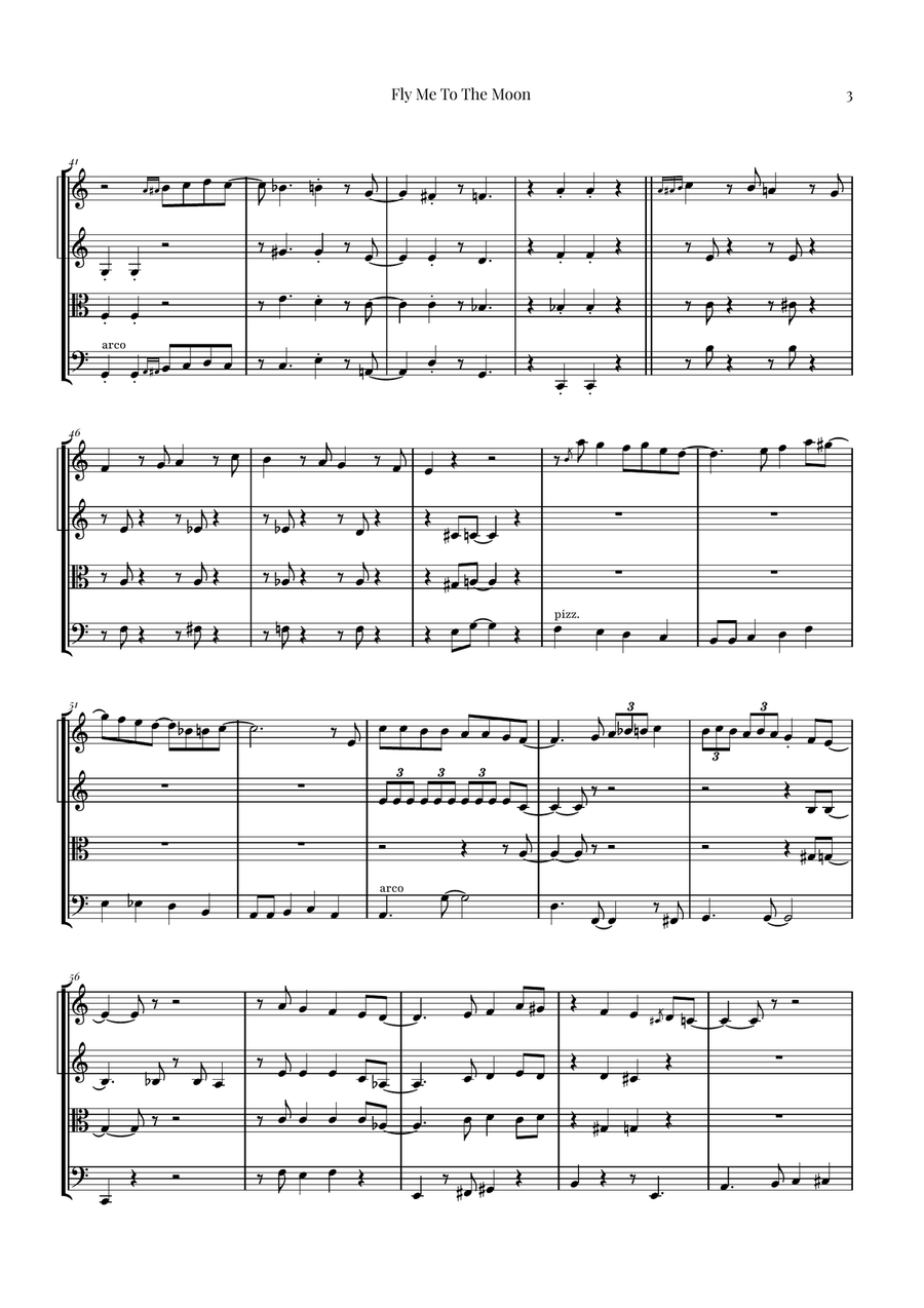 Fly Me To The Moon (In Other Words) String Quartet scores gallery preview page 3