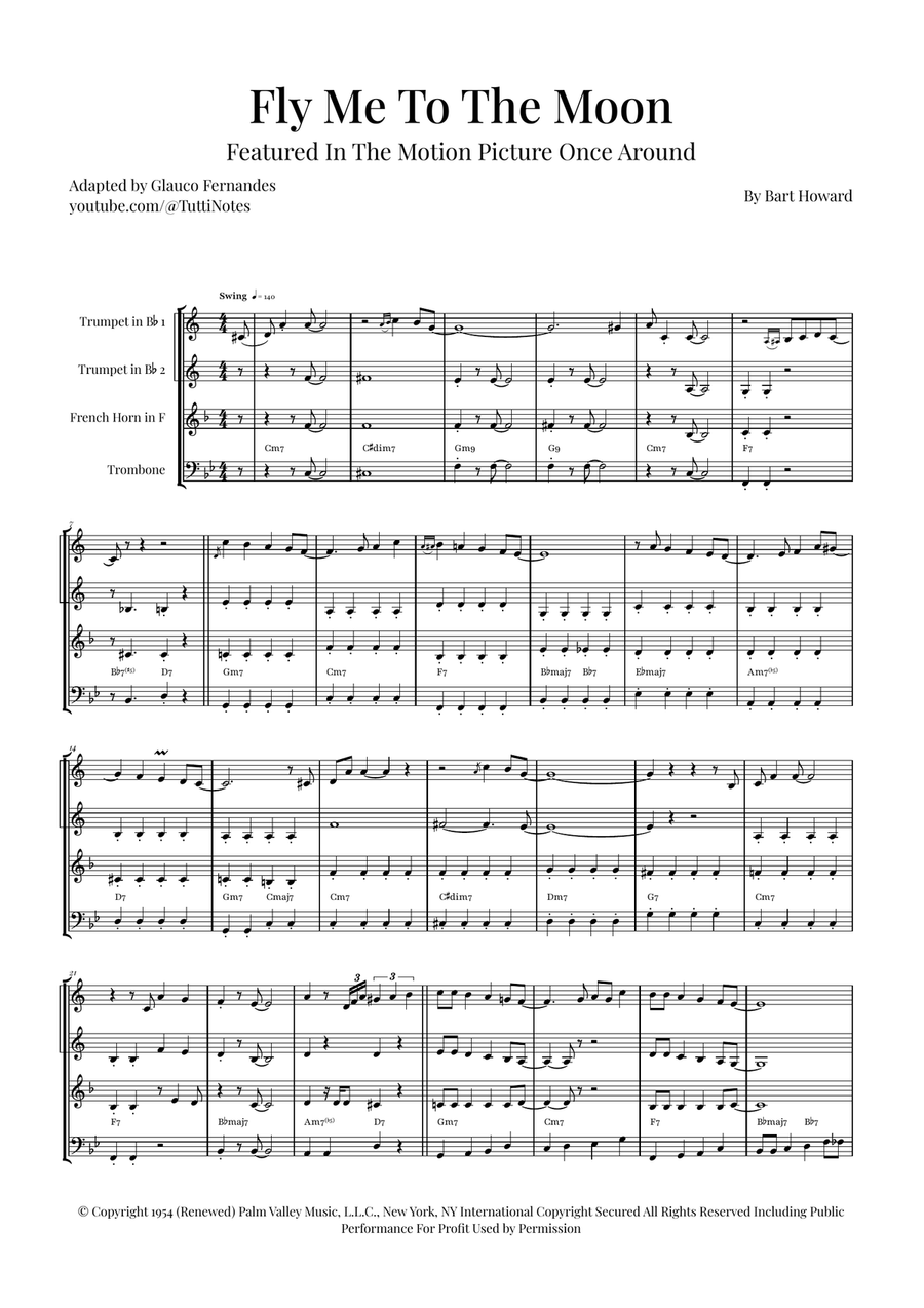 Fly Me To The Moon (In Other Words) Brass Quartet scores gallery preview page 1
