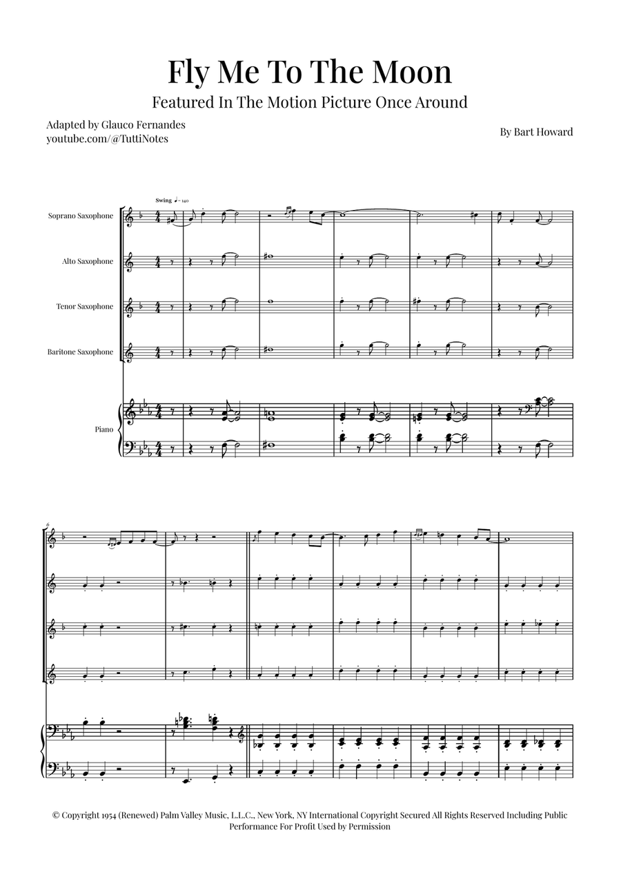 Fly Me To The Moon (In Other Words) Saxophone Quartet scores gallery preview page 1
