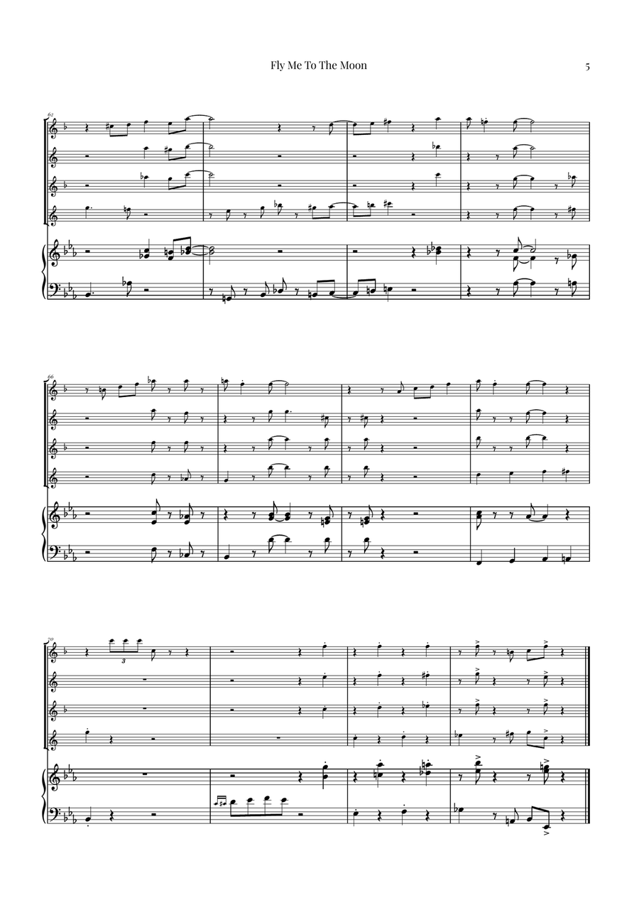 Fly Me To The Moon (In Other Words) Saxophone Quartet scores gallery preview page 5