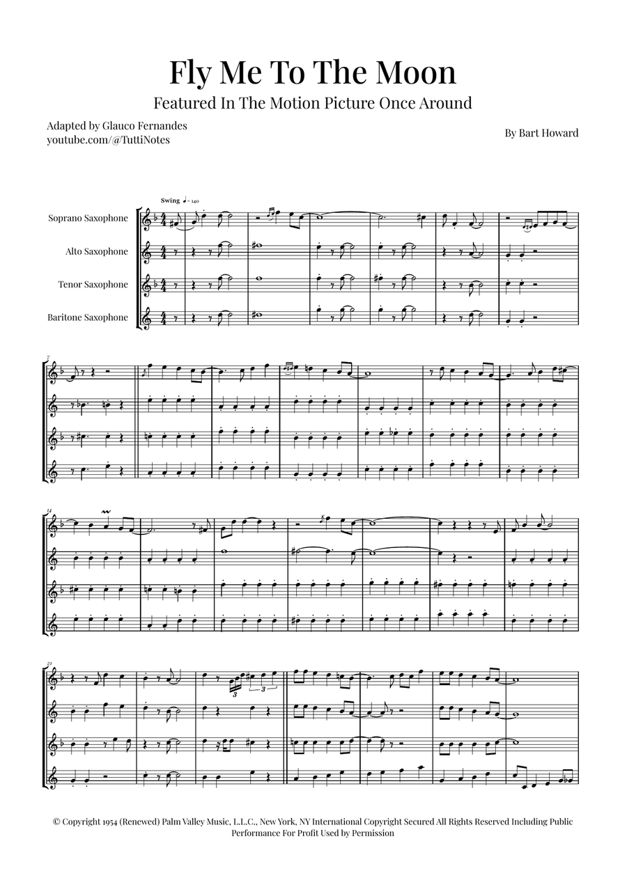 Fly Me To The Moon (In Other Words) Saxophone Quartet scores gallery preview page 1