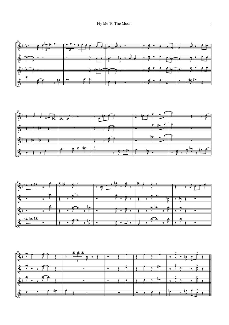 Fly Me To The Moon (In Other Words) Saxophone Quartet scores gallery preview page 3
