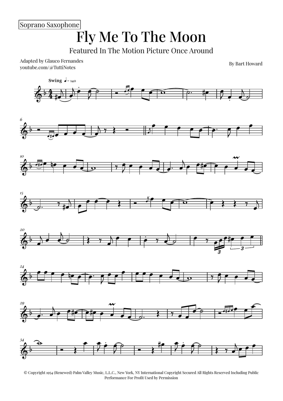 Fly Me To The Moon (In Other Words) Saxophone Quartet scores gallery preview page 4