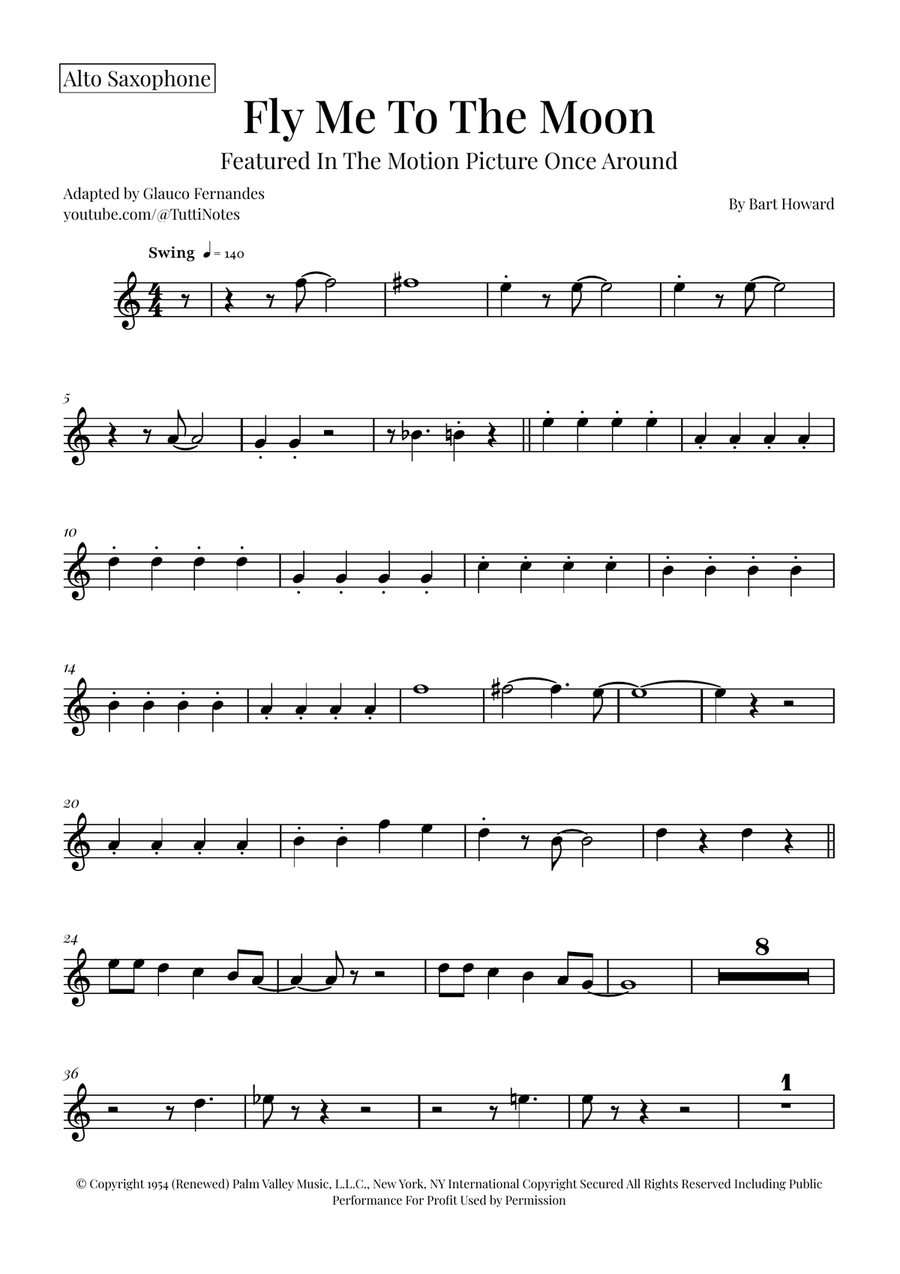 Fly Me To The Moon (In Other Words) Saxophone Quartet scores gallery preview page 6