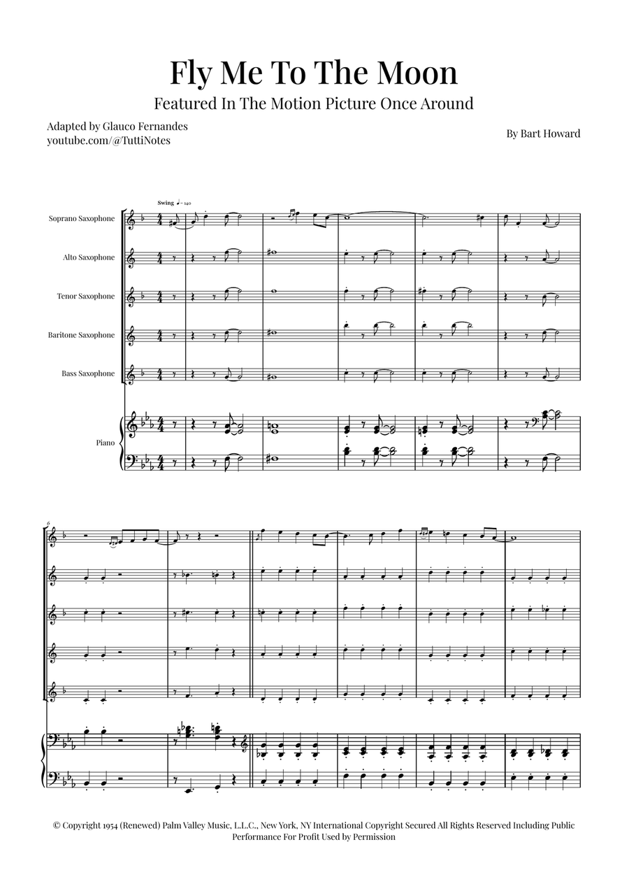 Fly Me To The Moon (In Other Words) Saxophone Quintet scores gallery preview page 1
