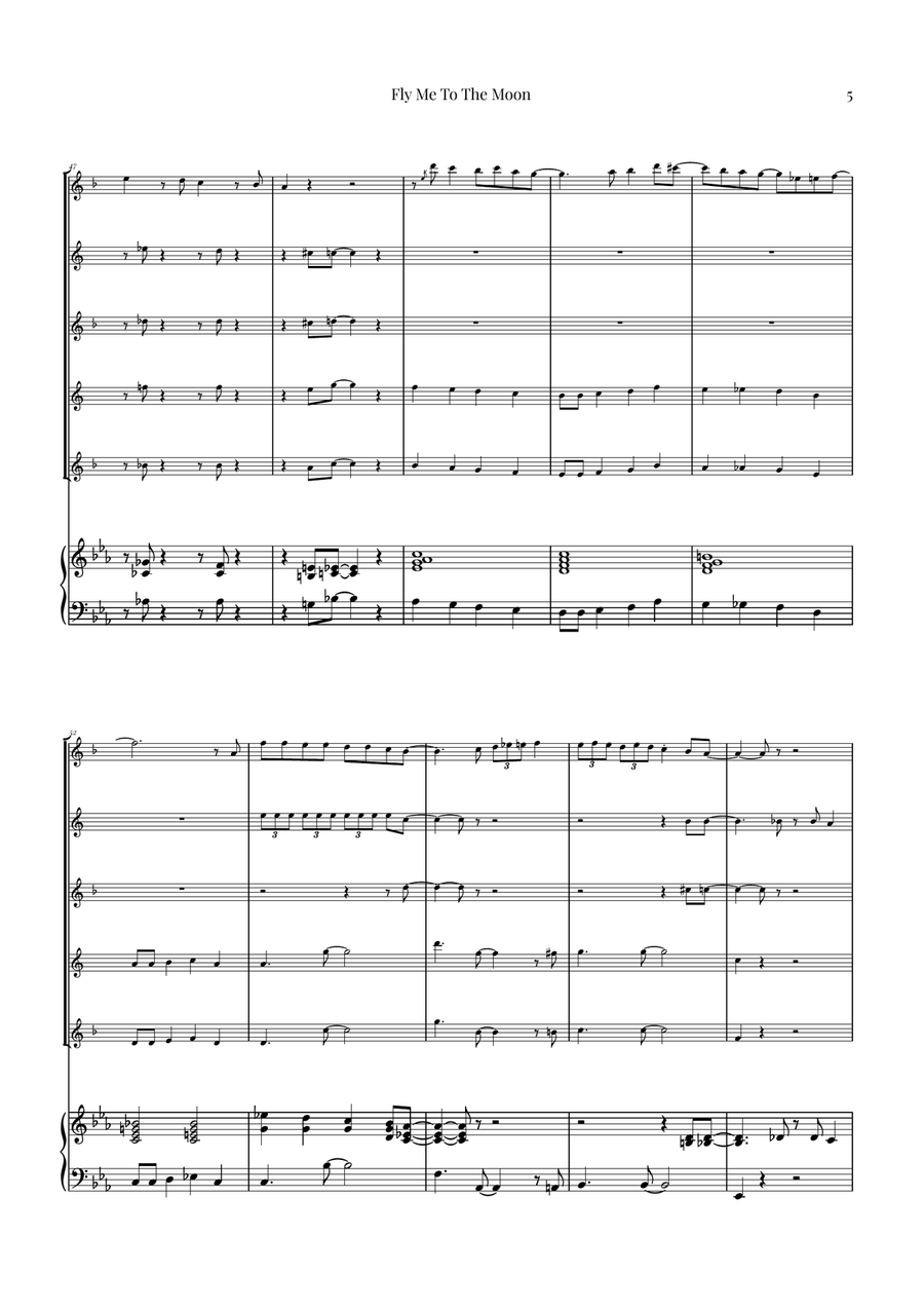 Fly Me To The Moon (In Other Words) Saxophone Quintet scores gallery preview page 5