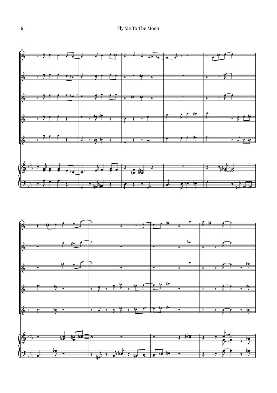 Fly Me To The Moon (In Other Words) Saxophone Quintet scores gallery preview page 6