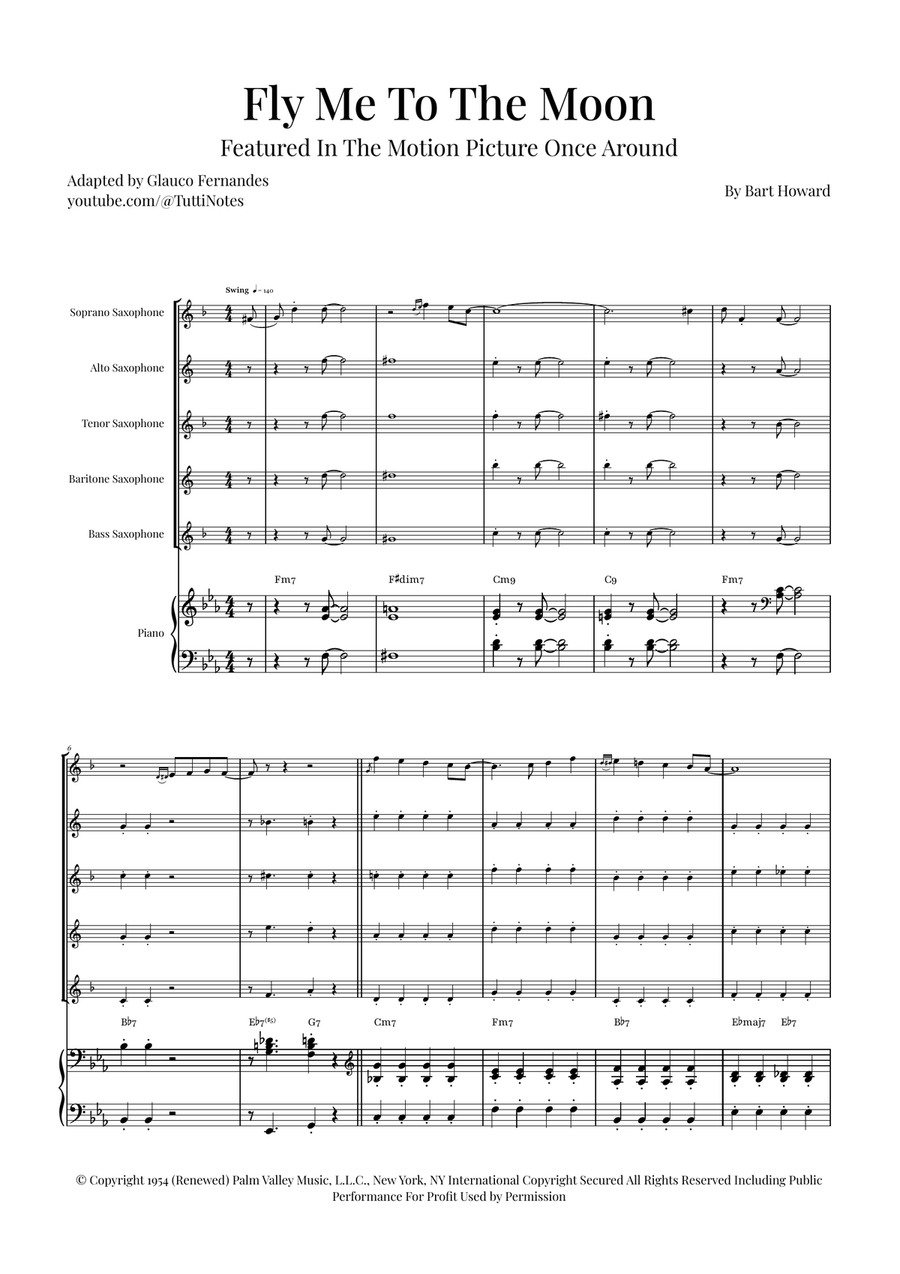 Fly Me To The Moon (In Other Words) Saxophone Quintet scores gallery preview page 1