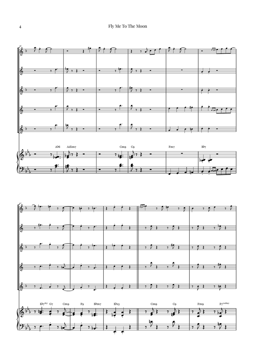 Fly Me To The Moon (In Other Words) Saxophone Quintet scores gallery preview page 4