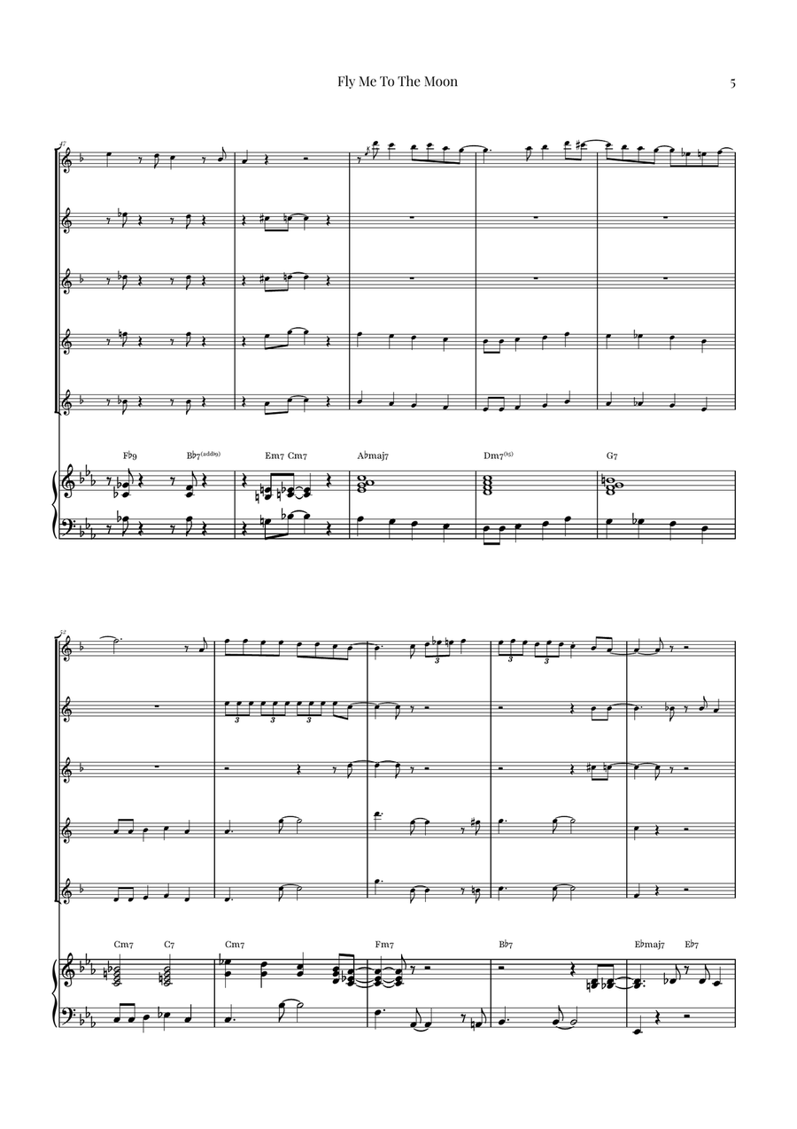 Fly Me To The Moon (In Other Words) Saxophone Quintet scores gallery preview page 5